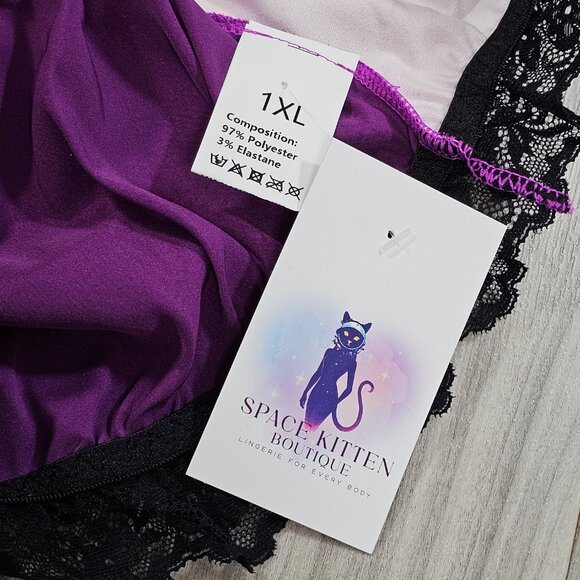 Purple Satin Brief Panties with Lace Trim by Space Kitten Boutique, Size 1X - Picture 5 of 5